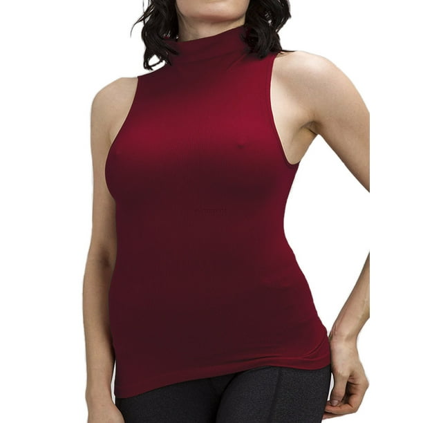 WUAI-Women Sleeveless Slim Fit Turtleneck Mock T-Shirt Tank Tops Basic Comfy Soft Shirts Blouse Vests 